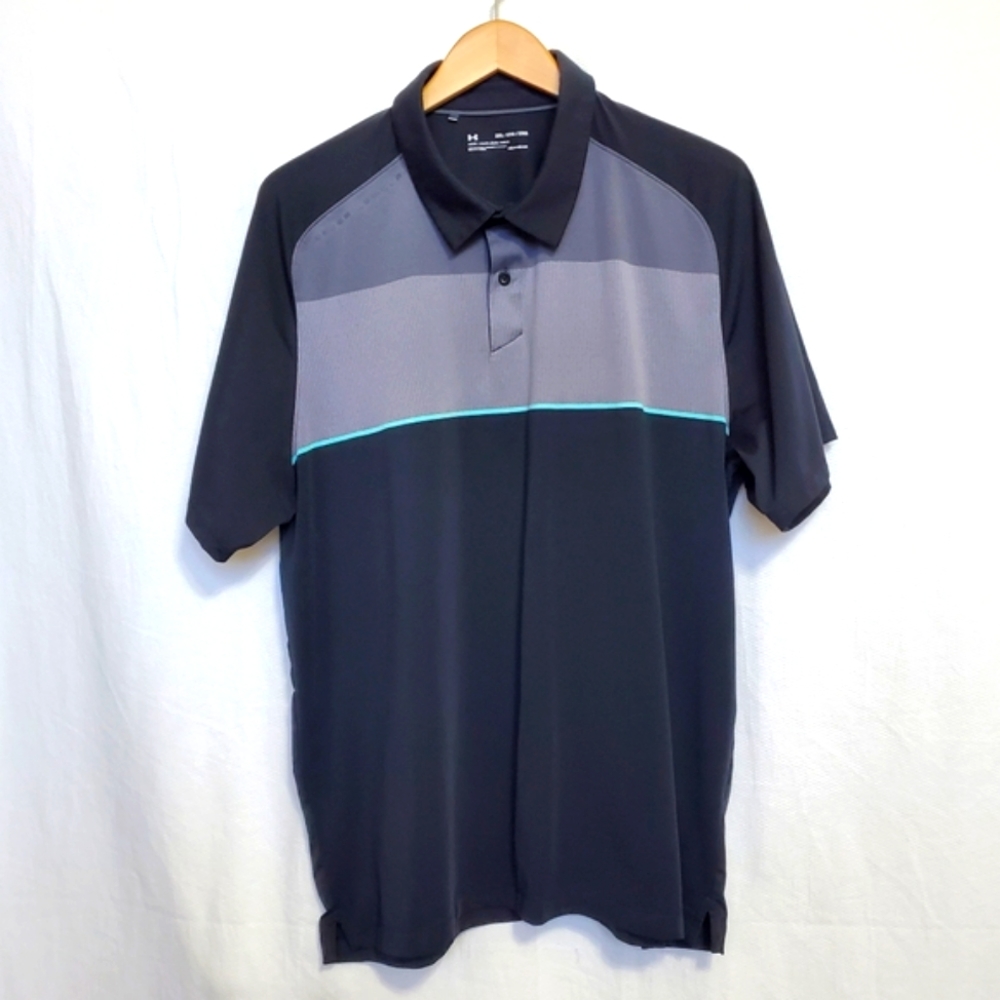 Under Armour HeatGear Golf Polo Shirt Black Gray Mens XXL